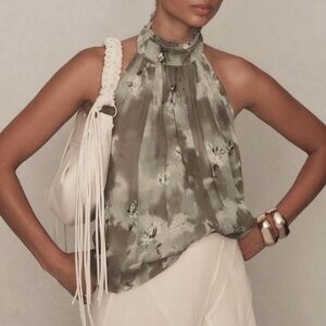🟤NWT ANTHROPOLOGIE Halter Tank in Olive Green Print